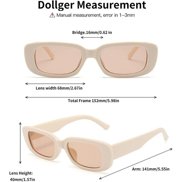 Trendy Rectangle Green Beige Sunglasses Women Men Retro Square Fashion Shades - Picture 5 of 5